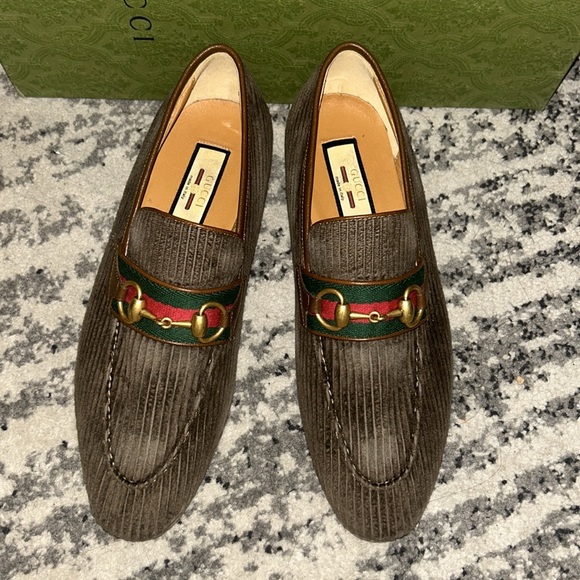 Gucci Horsebit Detail Corduroy Moccasin Lanzo Stretch Loafer - Picture 3 of 8